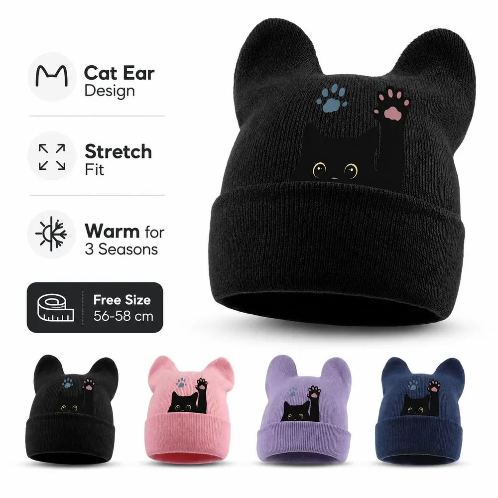 Gifts Knit Cat Ear Beanie Hat Stretchable Punk Gothic Winter Knit Hat Y2K Harajuku Pullover Hat Spring Autumn Winter