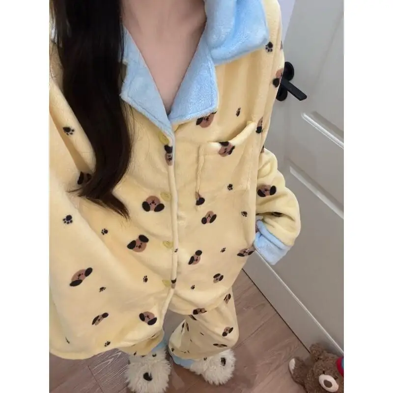 

Pjs Set Women's Pajama Set Korean Version Women's Warm Winter Pajamas Fashionable Home Clothes, Pajamas Cute and Soft Pajama Set