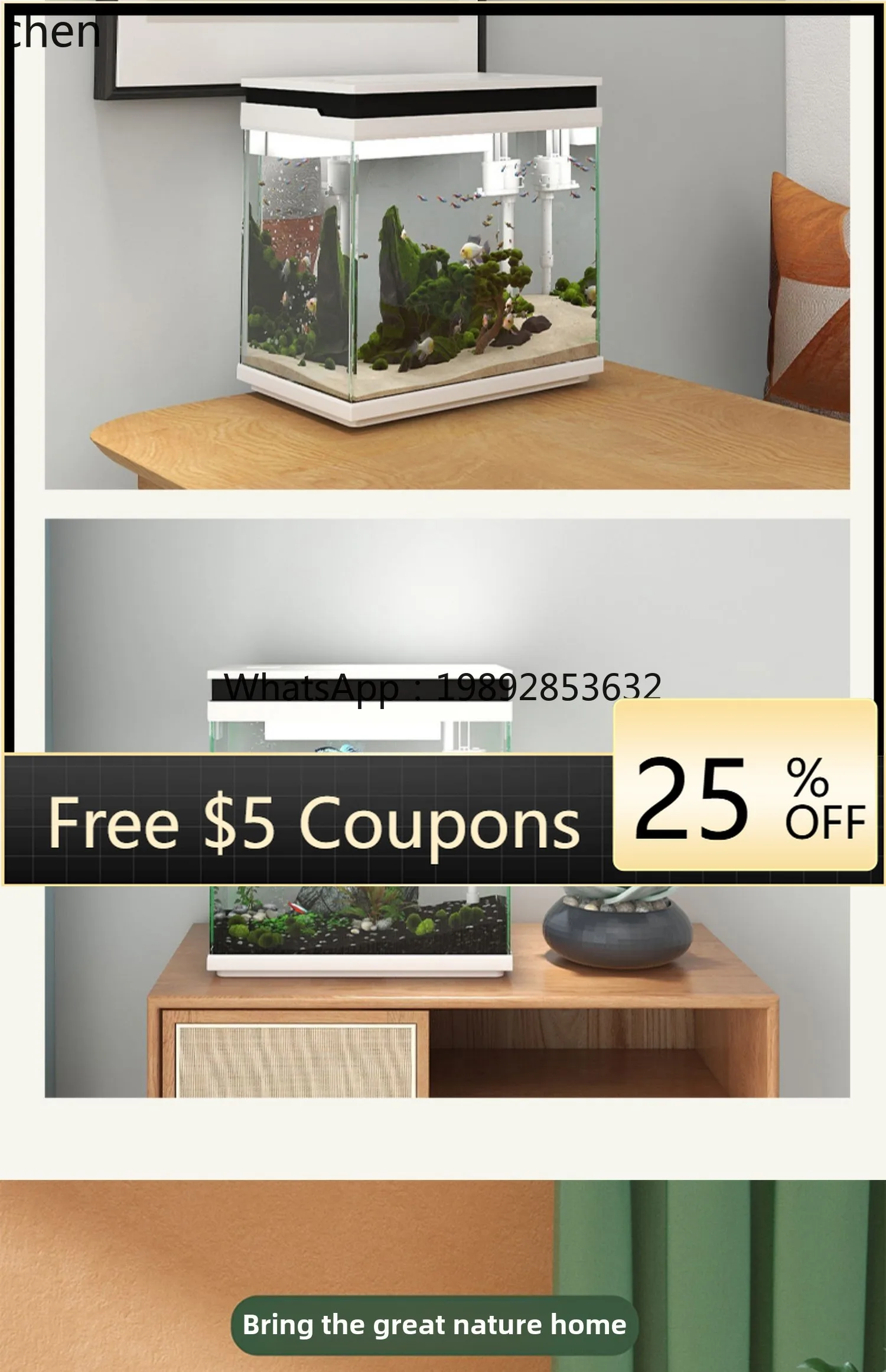 

YGG living room small desktop ultra-white glass household aquarium water-free goldfish tank