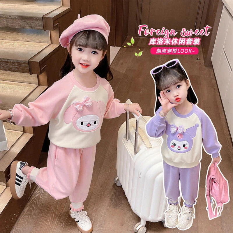 

2024 Sanrio Kawaii Anime Girls Sports Set Autumn Sweet Cute Cartoon Children Hoodie Babys Fashion Clothes Gift for Kids