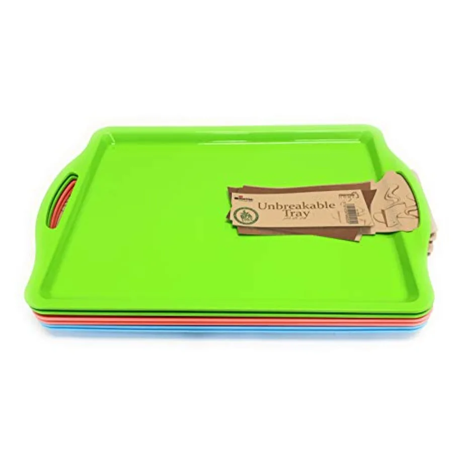 

Home Unbreakable Plastic Rectangular Serving Tray - Assorted 6PK - Platter with Handle, 14 Inch, Heavy Duty, Large Capacity, Kit