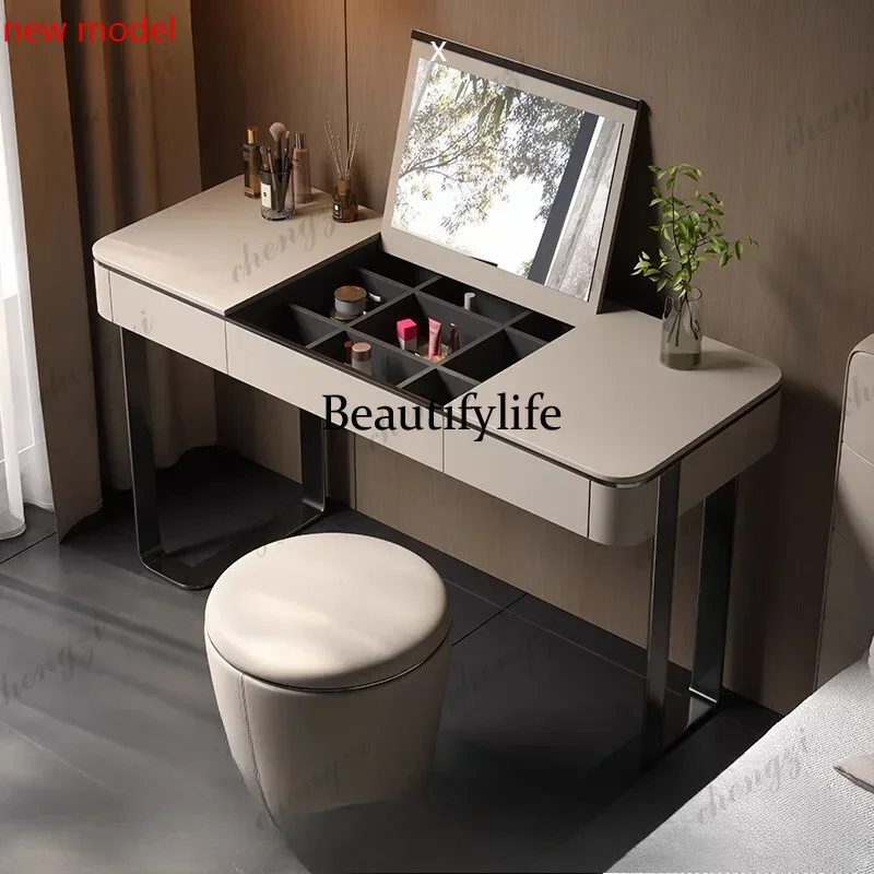 N138Seat Drawers Mirror Dressing Table French White Storage Cabinet Compact Dressing Table Wood Luxury Modern Bedroom FurnitureF