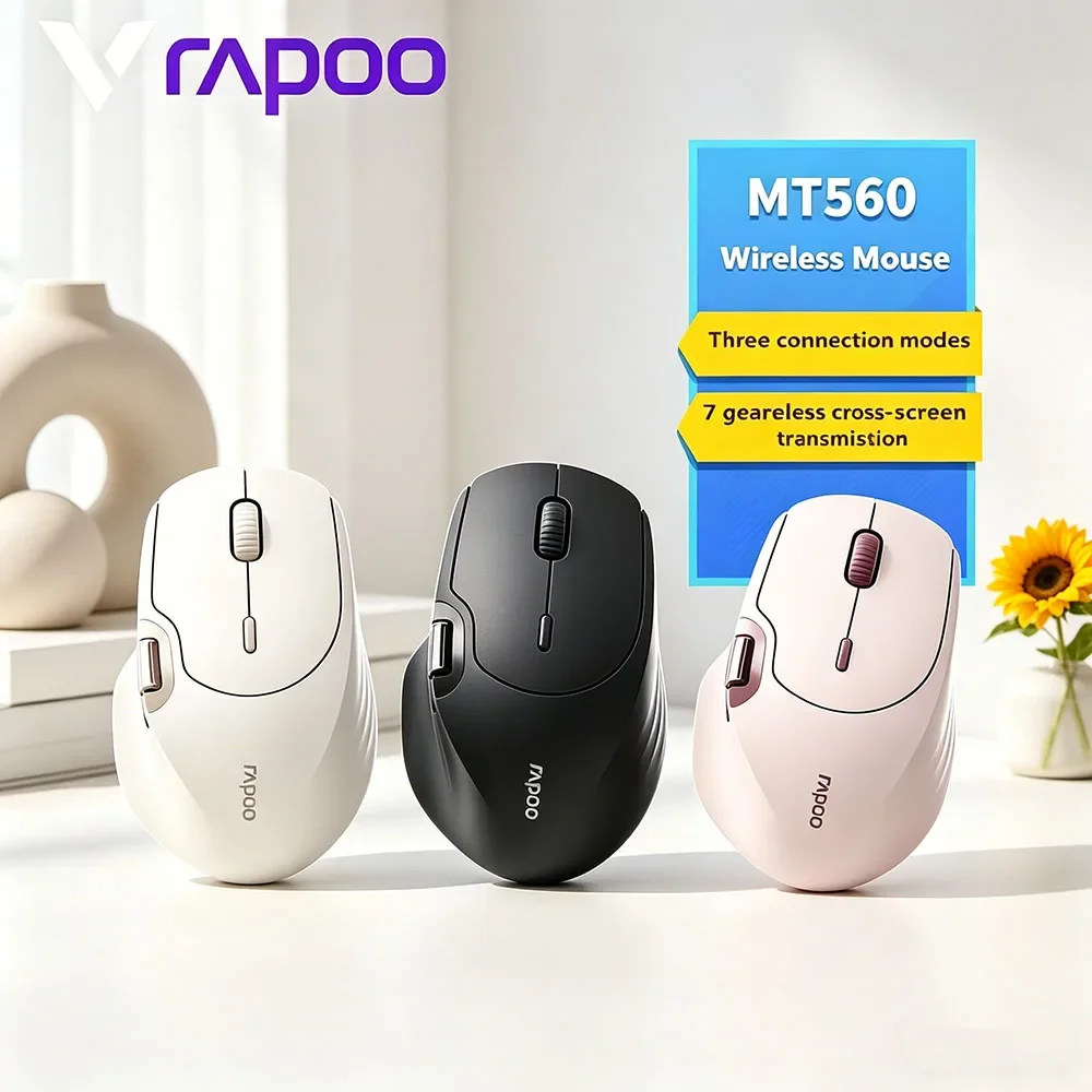Premium Ergonomic Lightweight Rapoo MT560 Gaming Mice, 3 Mode Wireless Hall Magnetic Induction Knob Cross Screen Custom Design