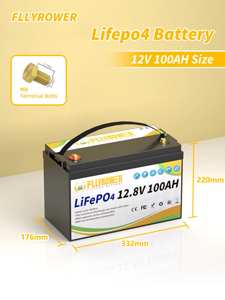 Duitsland Voorraad FLLYROWER 12.8v 100Ah Bluetooth 120Ah 180Ah 300Ah LiFePO4 Batterij Solar Lithium Lifepo4 Batterij - afbeelding 2