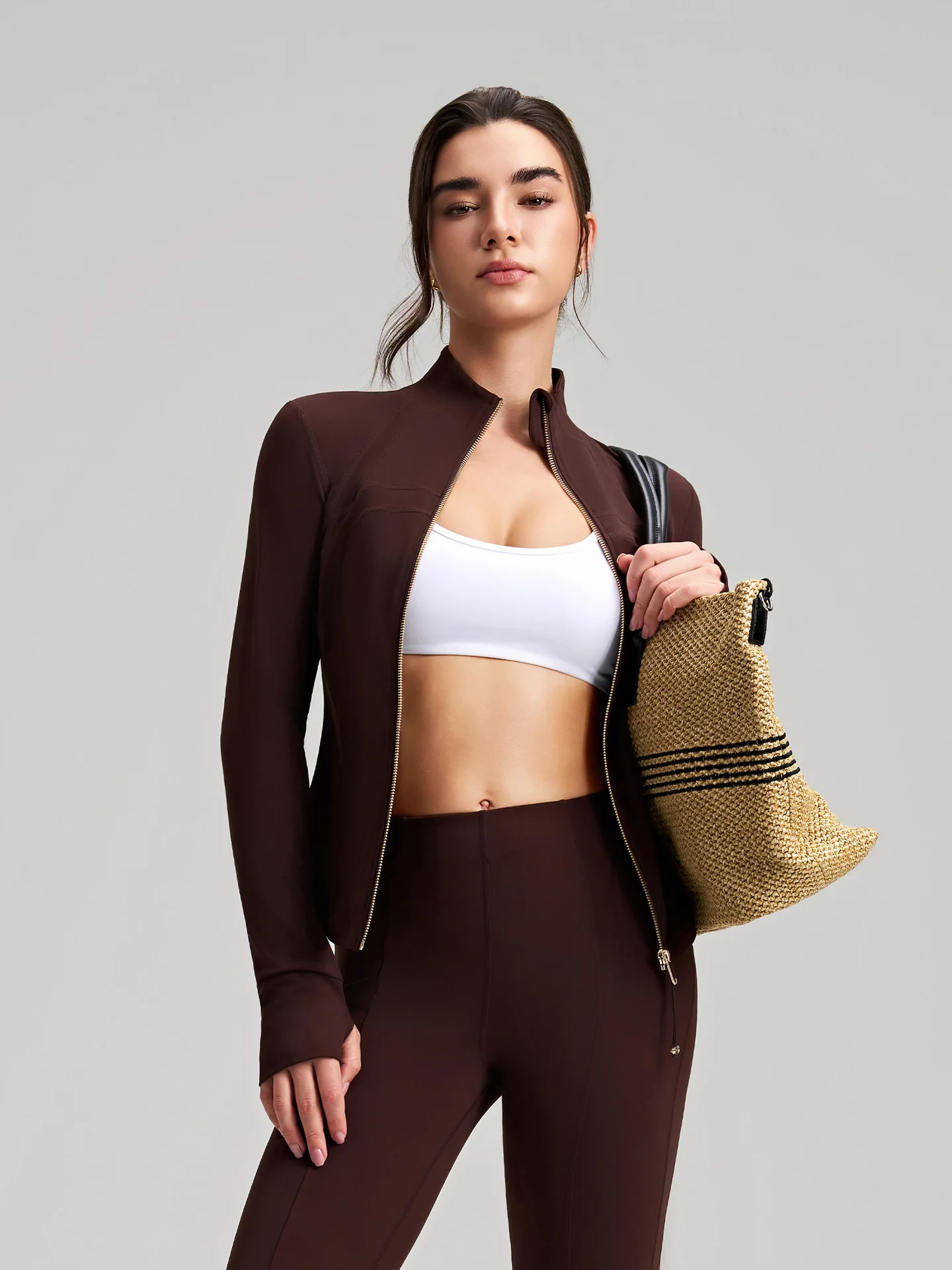 

Women's Slim Slimming Sports Jacket Long Sleeve Thumb Hole Stand Collar High-End Yoga Wear Yoga Top