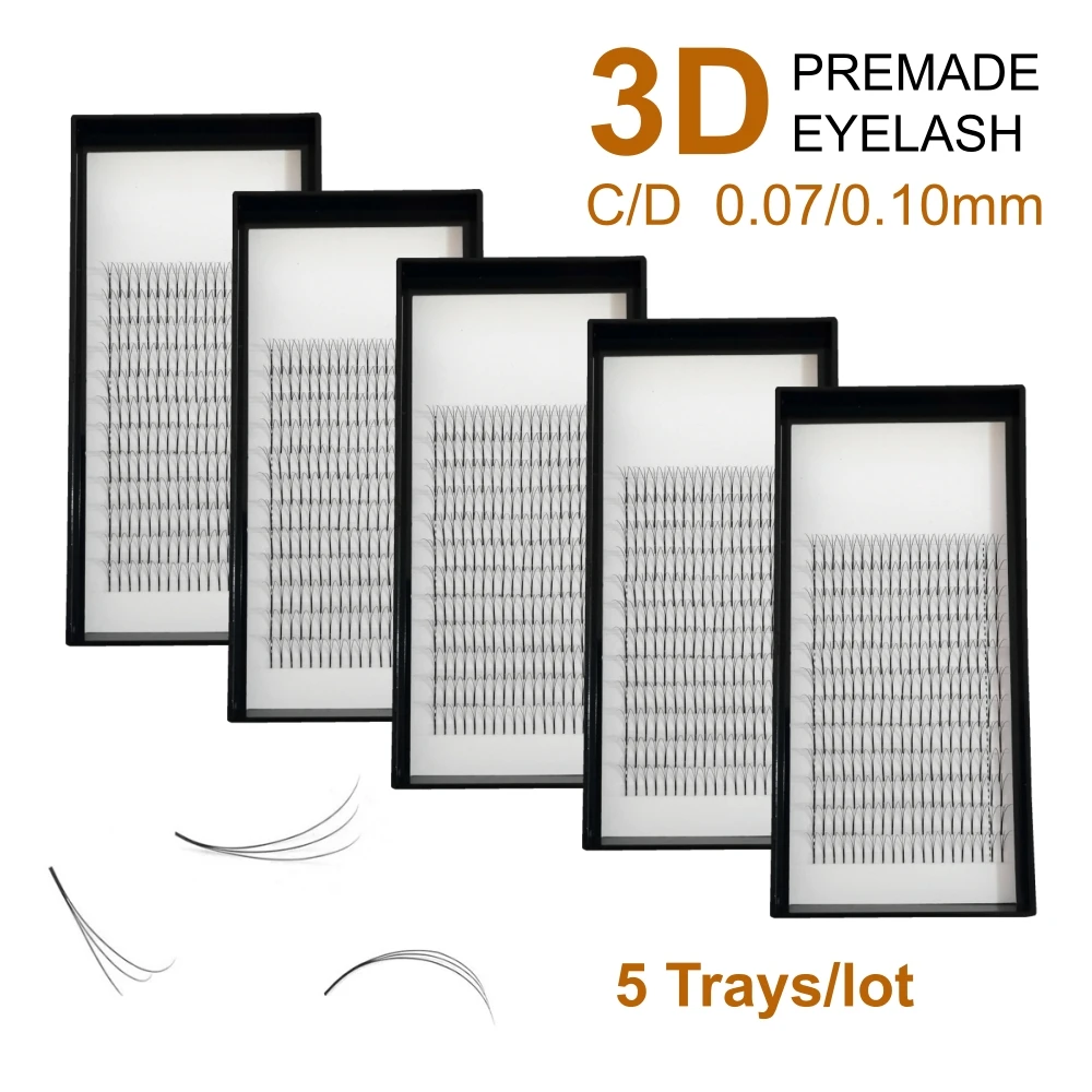 3D Eyelash Extensions 5 Trays/lot Long Stem Premade Fans Eyelashes C D Curl 0.07/0.10mm 3D Individual Volume Lashes for Salon