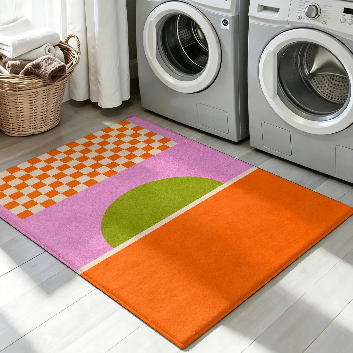 1Pc 2D Printed Carpet: Orange Pink Geometric Abstract Nordic-Style, Instagram-Inspired Modern Minimalist Home Decor Mat, Multi-Size, Machine Washable, for Entryway, Dining Room, Foyer, Living Room, Bedroom