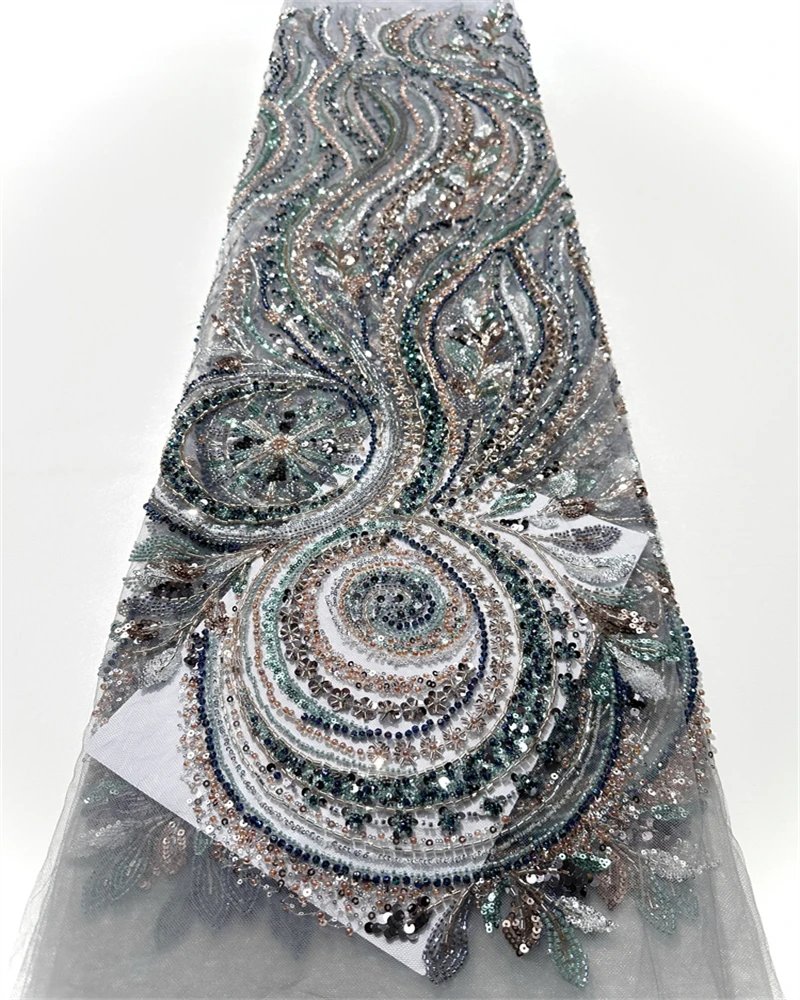 アフリカの重いビーズ付きレース生地、フランスのブライダルスパンコール、ナイジェリアのチュール、クチュール素材