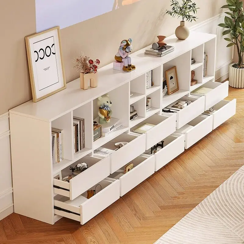 Solid wood white low bookcase TV cabinet integrated free combination storage cabinet modern simple home living room locker