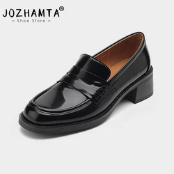 JOZHAMTA Size 33-43 Women Casual Loafers Pumps Real Leather Spring Fashion 2025 Mid Chunky Heels Shoes Vintage Office Lady Dress