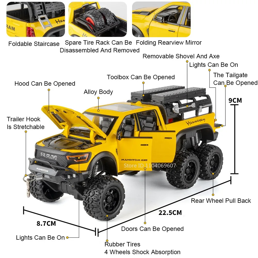 1:24 Rubicon Mammoth Model Pojazdu Terenowego Zabawki Odlewane ze Stopu Metalu Dźwięk Światło Otwierane Drzwi Napęd na Sprężynę Auta Ozdobne Prezenty dla Dzieci