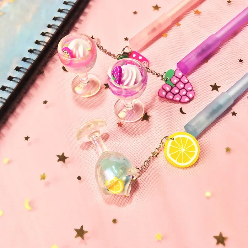 New fruit fountain pen creative goblet ice cream pendant neutral pen student stationery black pen