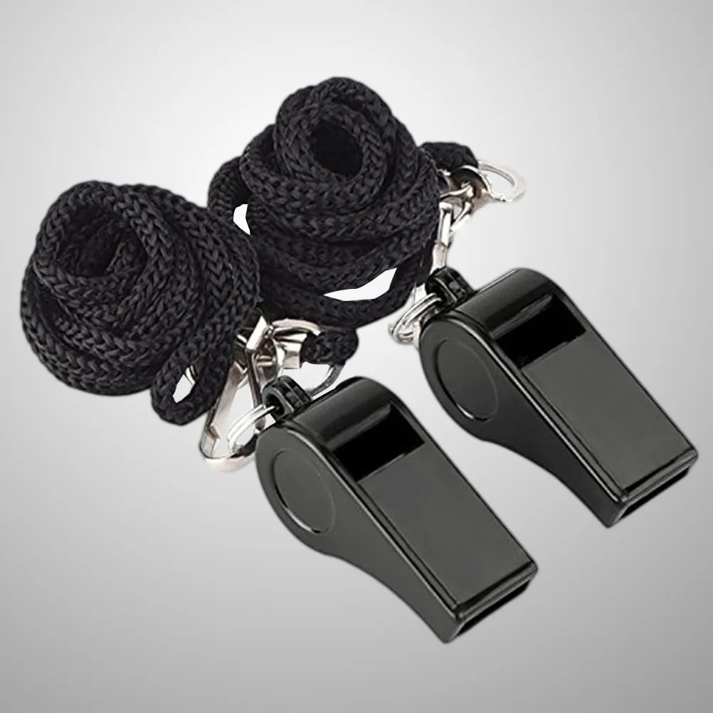 

5Pcs Plastic Whistles Black Lanyard Sports Training Referee Emergency Survival Safety Loud Whistles for Coaches Lifeguards Pet