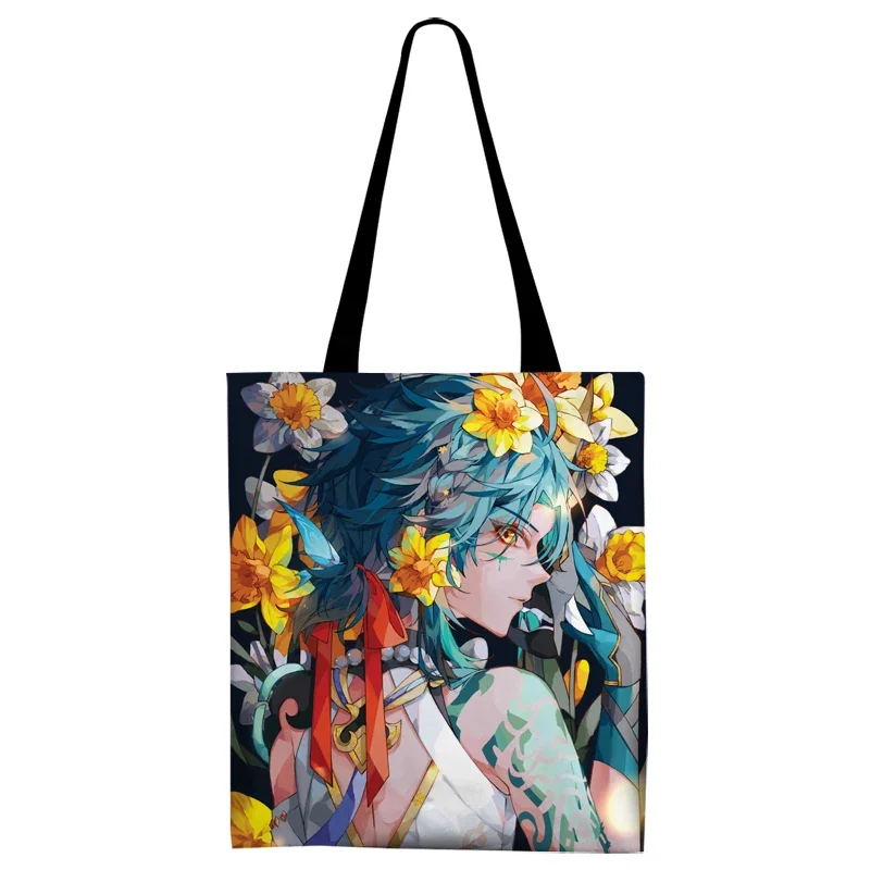 Anime GS Impact Game Cos Arataki Itto Beelzebul Kamisato Ayaka Venti Xiao Zhongli Etc. Flower Canvas Bag Tote Shoulder Bag Gift