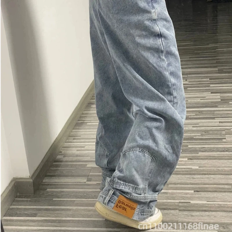 

Американские перевернутые джинсы с обратным ходом, свободные широкие прямые рабочие брюки в стиле хип-хоп в европейском и американском стиле с обратным дизайном