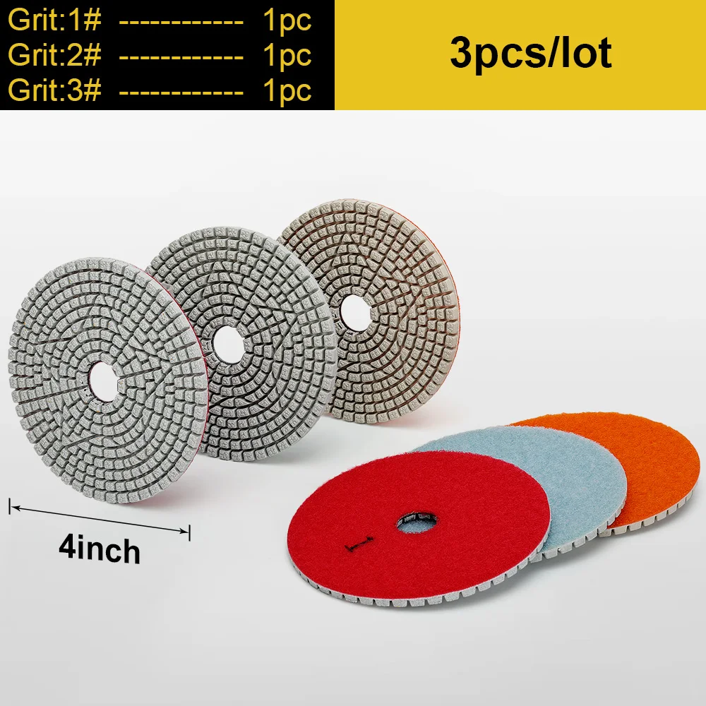 Solidure 3pcs/set 4 Inch Wet 3 Step Flexible Polishing Pads Diamond Granite Polishing Tool Marble Grinding Pads