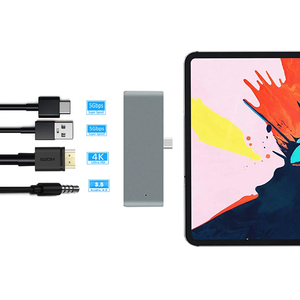 

USB-адаптер с видеовыходом 4K Порт USB 3.0 Pd 30 Вт Быстрая зарядка Аудиоразъем 3,5 мм для Wc7366 Серый