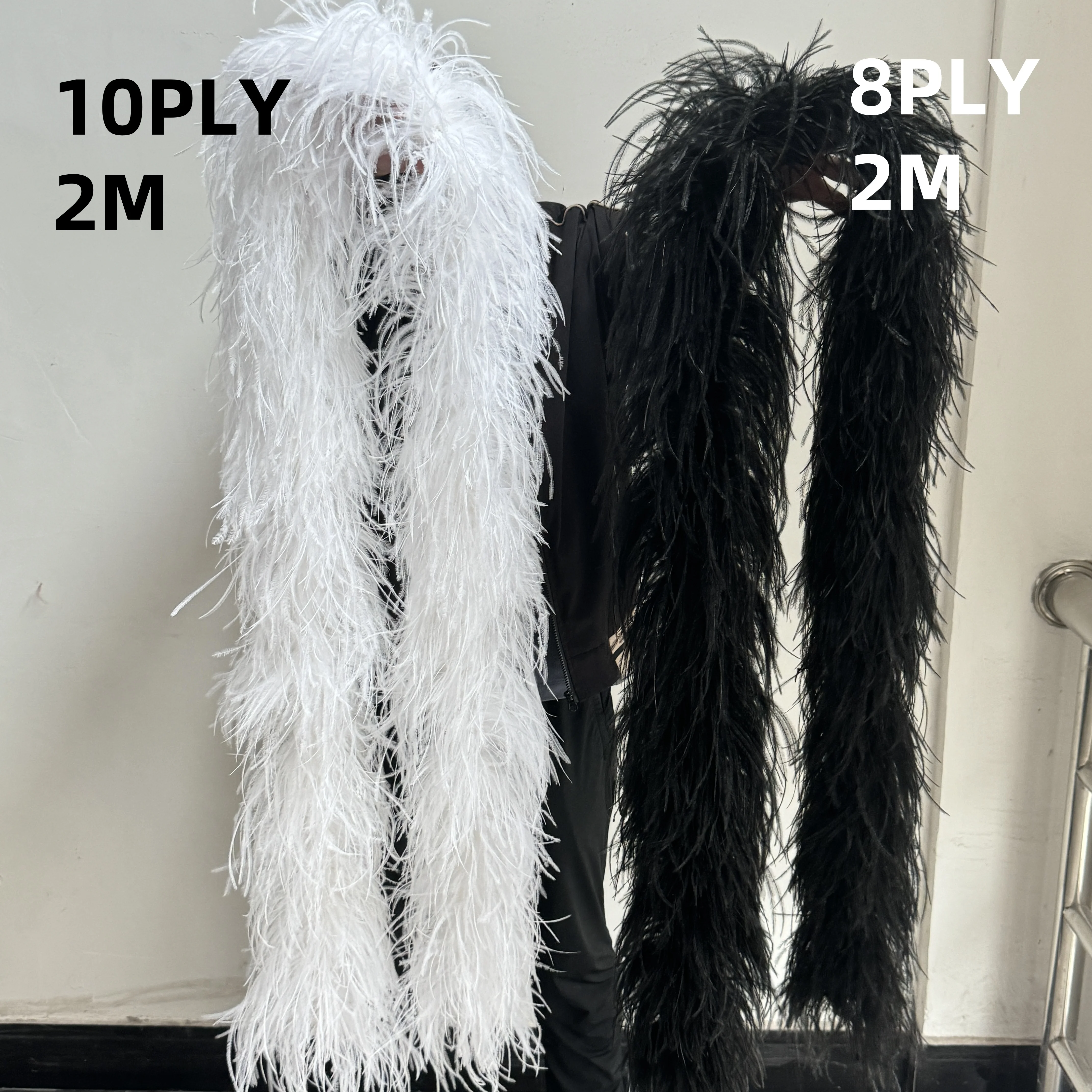 White Black Ostrich feather boa 6 8 10 30Ply Fluffy Scarf Decoration Trims 2M 3M for Party Costume Dress Sewing Accessory