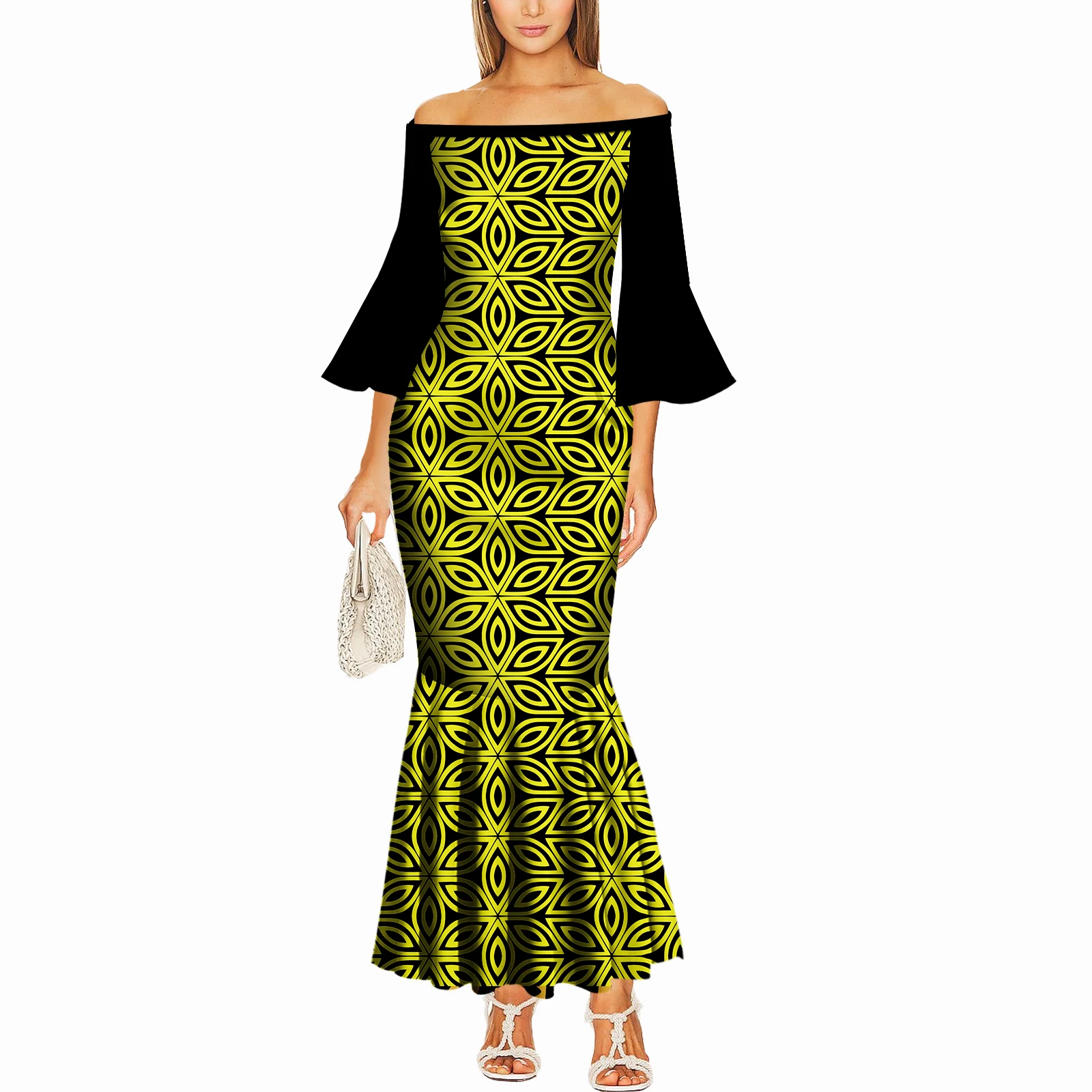 فستان صيفي بكتف واحد وأكمام واسعة على شكل جزيرة بولينيزية للنساء تصميم صديق للبشرة طويل مثير مصنوع حسب الطلب فستان ذيل السمكة النحيف #2