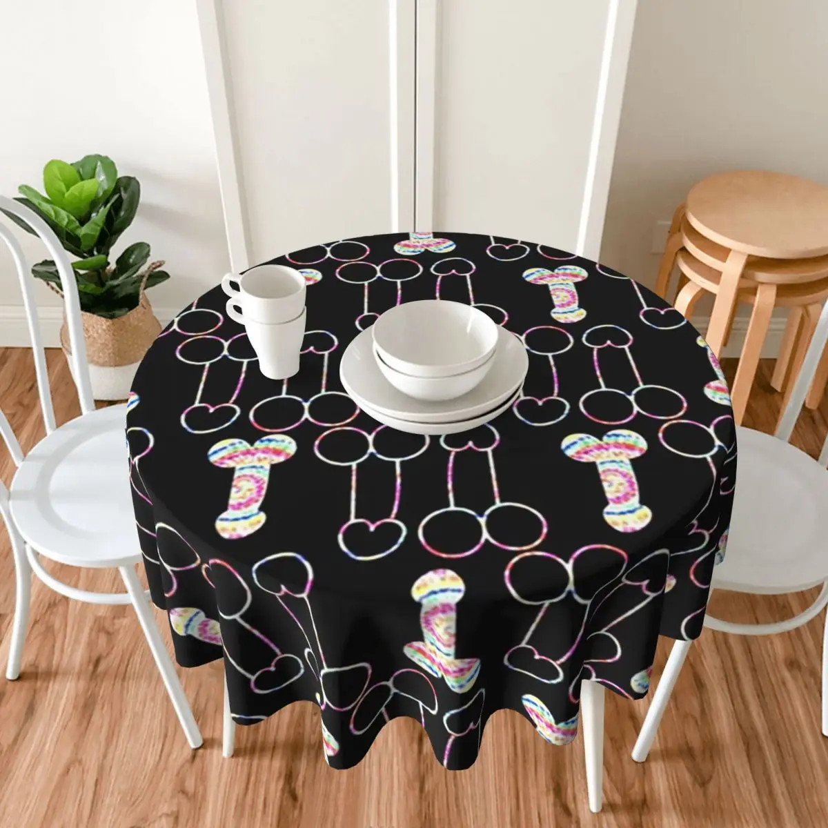 التعادل صبغ القضيب نمط مقاوم للماء مفرش المائدة المستديرة Oilproof مفرش طاولة للمناسبات المطبخ غطاء طاولة الطعام 60 بوصة #5