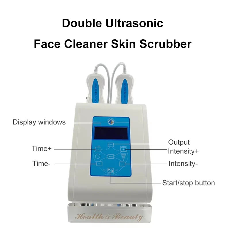 Detergente viso portatile a doppia testa LCD profondo ​ ​ Restringimento della pelle rassodante per la rimozione dei punti neri dello scrubber del viso della macchina ad ultrasuoni dei pori