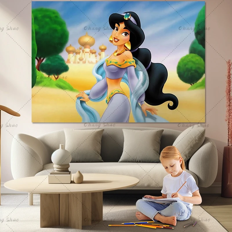 Disney Aladdin Princess Jasmine Backdrop For Photo Studio Curtain Elephant Tiger Girls Birthday Party Photograp Background