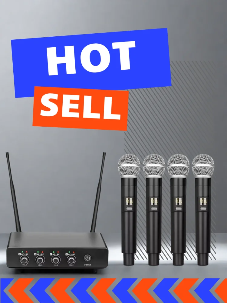 

GAW-D2000 Top selling 4 Channel UHF Wireless Microphone Handheld Mic 100 Meter Distance Strong Signal stage Performance KTV