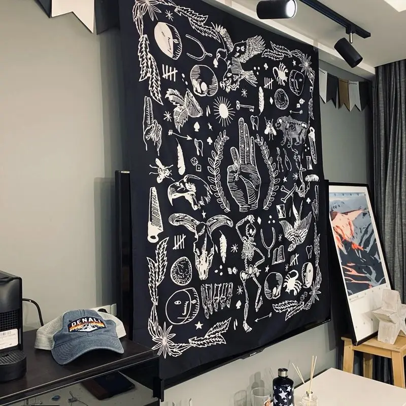 VIKAMA Mystic Tribal Symbols Art Wide Tapestry Wall Hanging for Room Wall Art Cozy Aesthetic Retro Stylish Home Decor