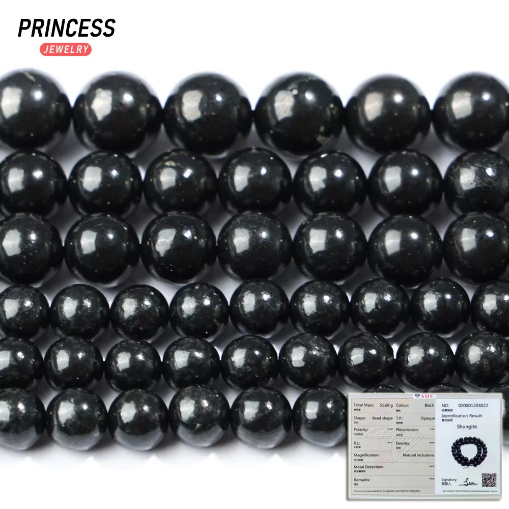 

A++ Natural Russian Shungite 6 8 10mm Loose Gemstone Beads for Jewelry Making Bracelet Wholesale Crystal Beads DIY Accessories