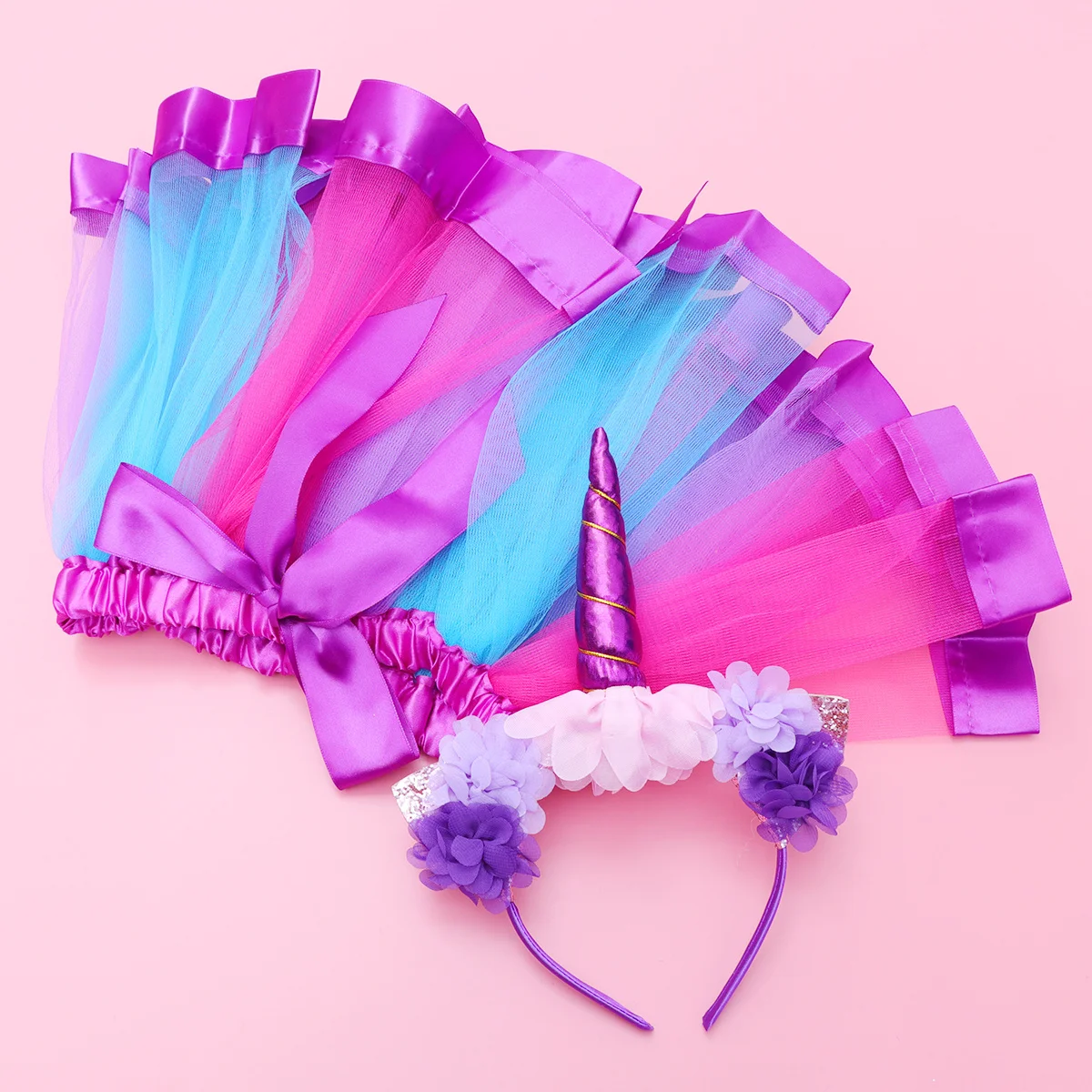 

Baby Girls Rainbow Unicorn Dress Set Size M Elastic Waist Multilayer Mesh Tutu Skirt and Headband Party Ballet Birthday Dance