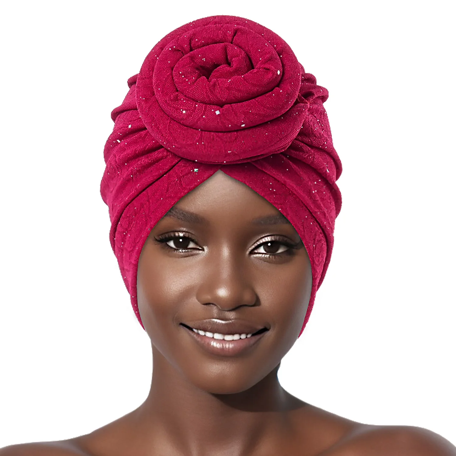 Shining Pre-Made Top Knot Turban Flower Decor Headwrap Muslim Ladies Hair Cover Beanie Elegant Head Wraps For Women
