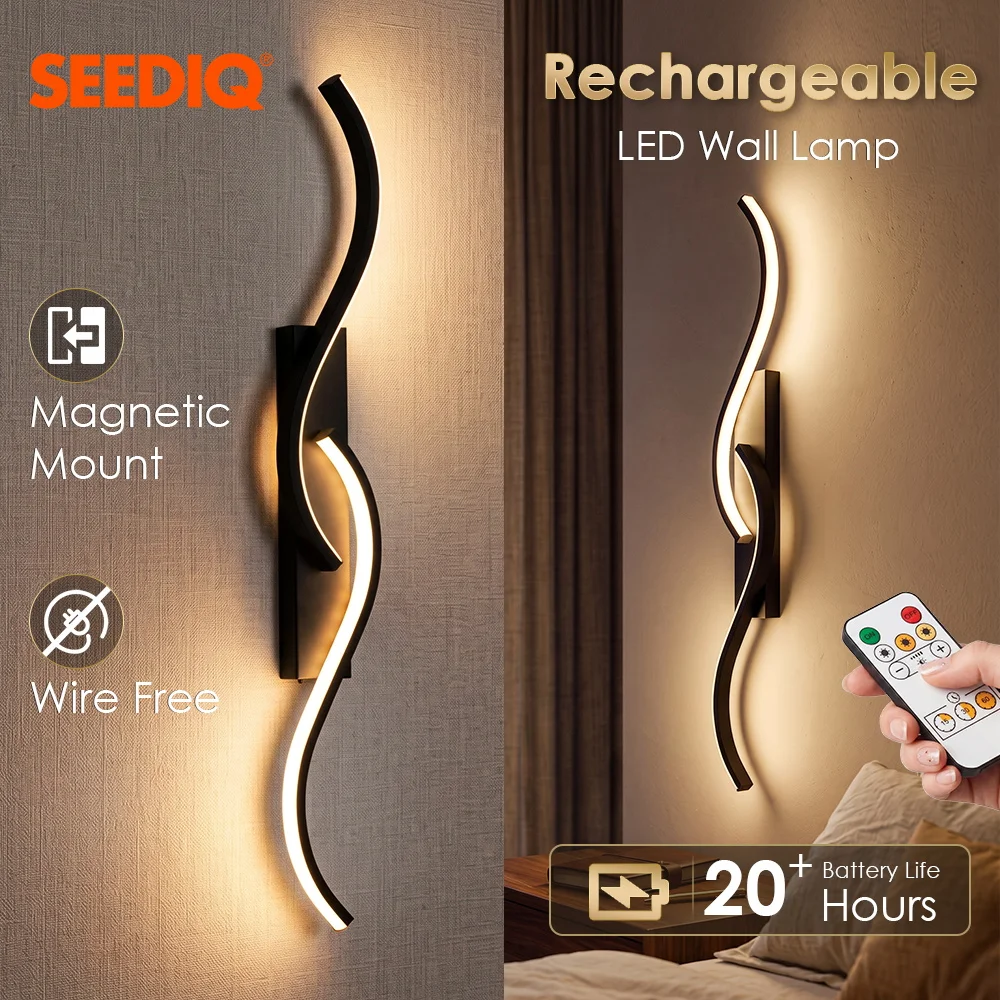 SEEDIQ Rechargeable LED Wall Lamp Magnetic Wireless Wall Sconce with Remote Control Dimmable Sconces Wall Lighting for Bedroom L