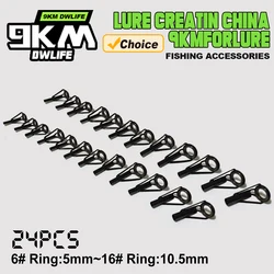 Fishing Rod Guide 24Pcs Stainless Steel Rod Tip Repair Ring Black Ceramic Replacement Freshwater Saltwater Mixed Size 5~10.5mm
