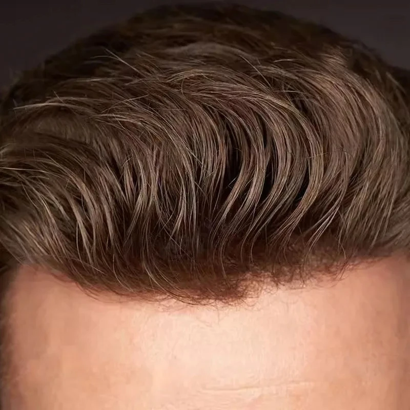 

Незаметный мужской парик из натуральных коричневых волос на тонкой прочной прозрачной полиуретановой основе (1B40, 1B65, 1B80) для мужчин с седыми волосами и облысением, капиллярный протез