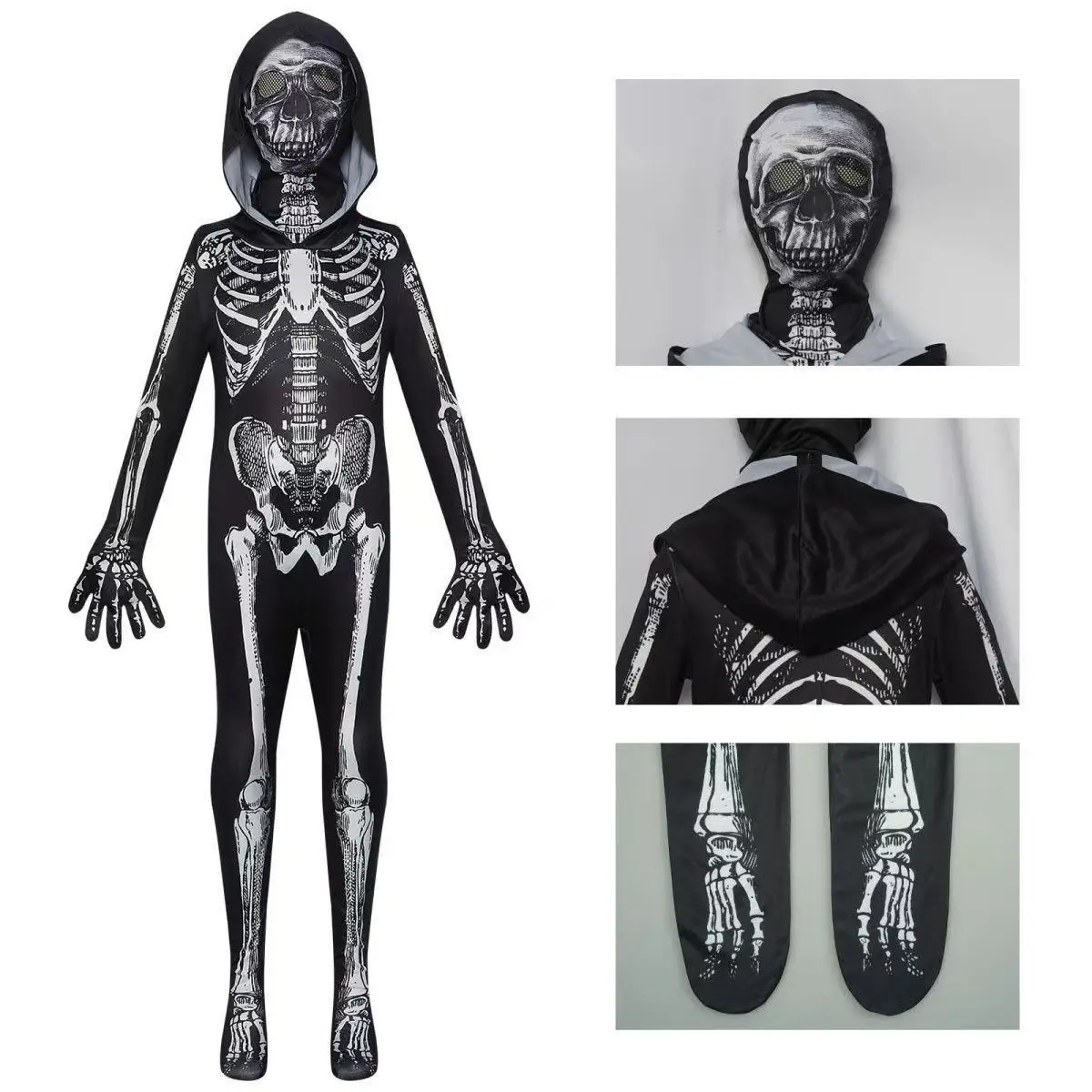 Costume da scheletro di Halloween Tuta da zombie Fantasma Abbigliamento Tuta Maschera Bambini Spaventoso Vestito operato Festa a tema Carnevale Vestito cosplay
