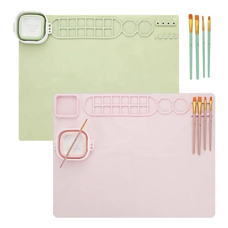

AB39-2 PCS Painting Mat With Water Cup, Silica Gel Art Mat Craft Mat For Painting Paint Mats
