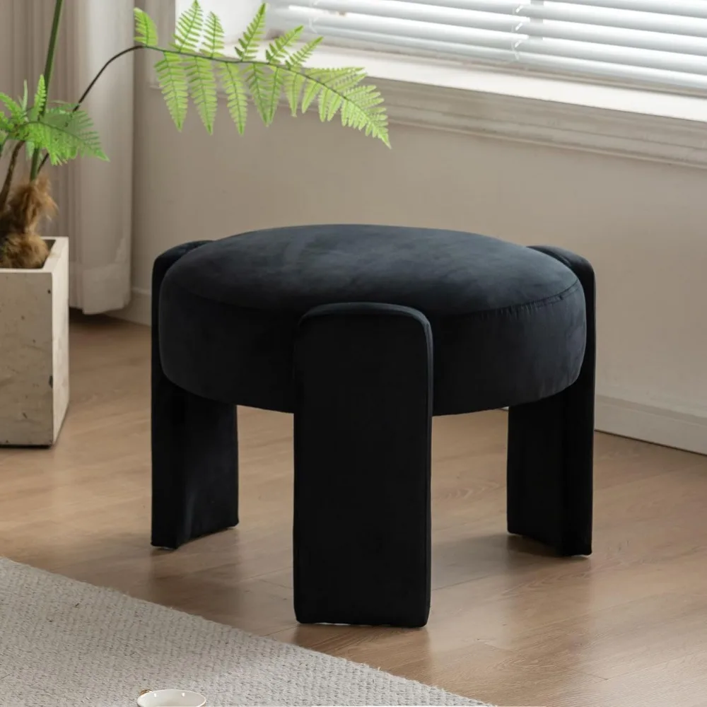 

Velvet Ottoman Mordern Round Vanity Stool Chair Soft Foot Stool Ottoman for Living Room Foot Rest