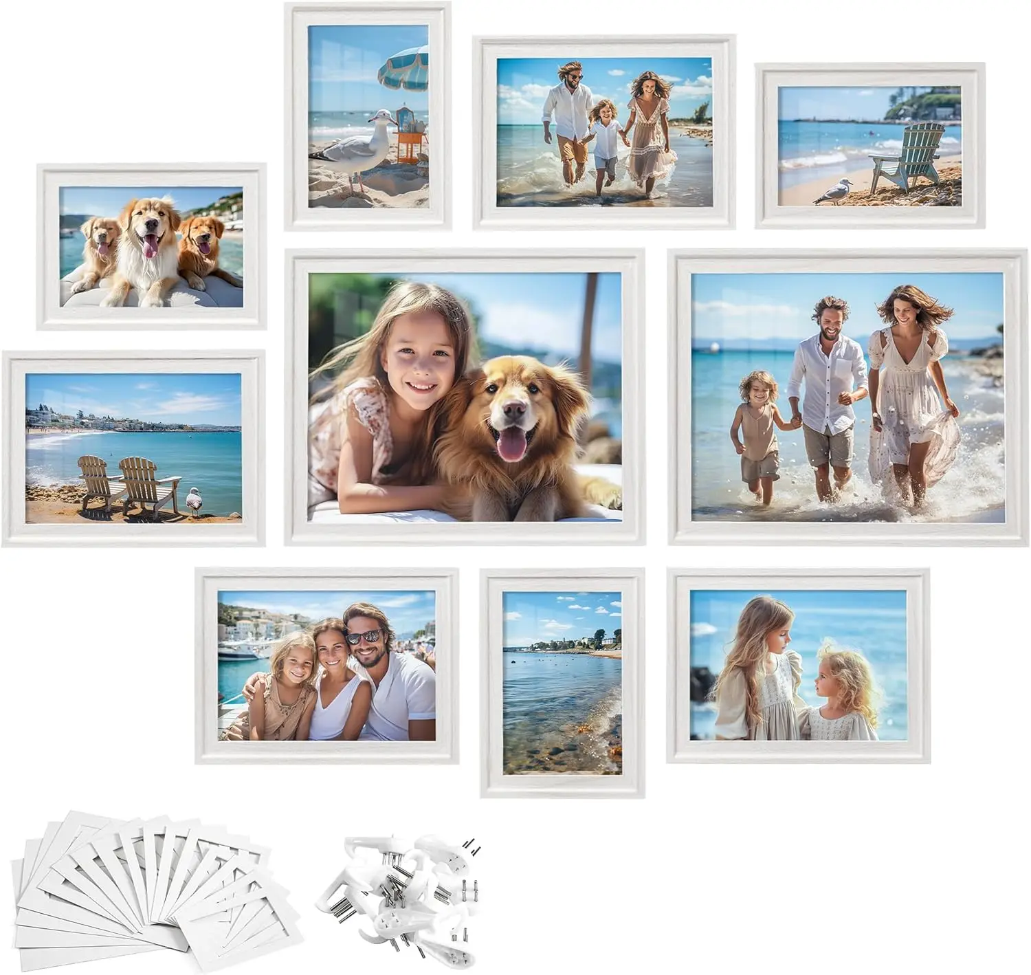 Picture Frames with 16 Mats  Set of 10 Collage Photo Frames  Two 8x10  Four 5x7  Four 4x6 Frames  Hanging or Table Display  Glas