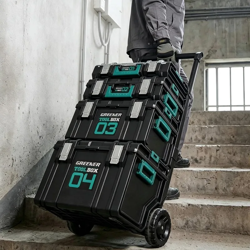 Hardware Toolbox Large Capacity Multiple Handles Combined Stacking Box Pull Rod with Wheels Waterproof Dust Set Storage Boxes