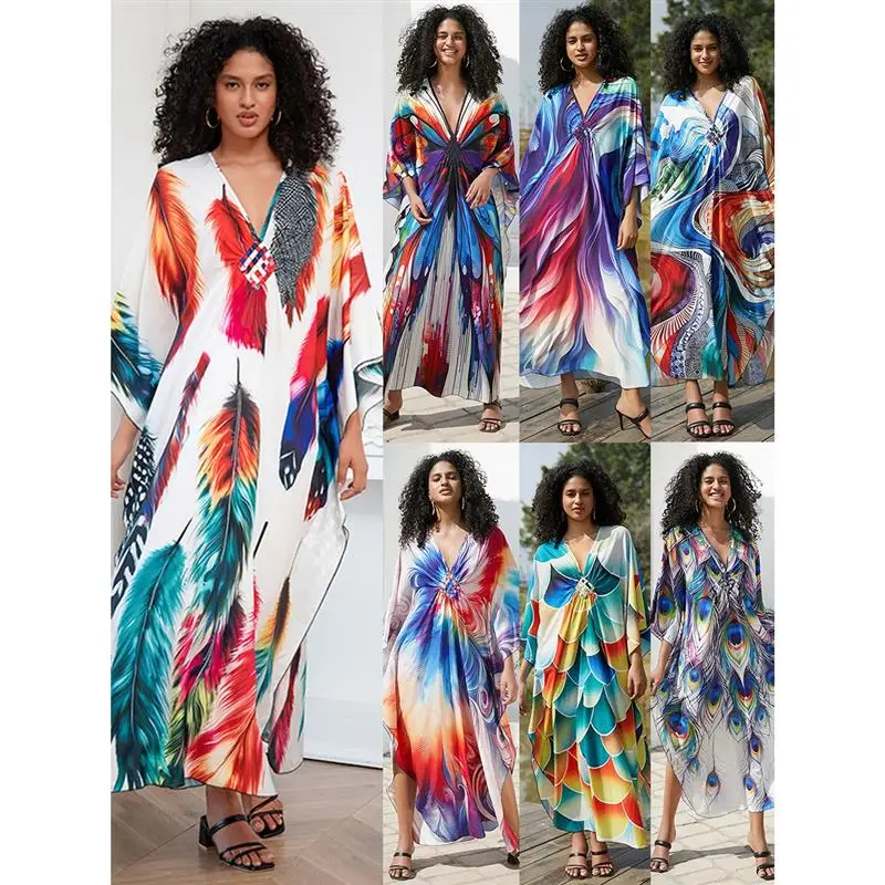 printed-loose-dress-cover-up-swimwear-holiday-long-robe-comfortable-lightweight-beachwear-casual-elegant-women's-gown