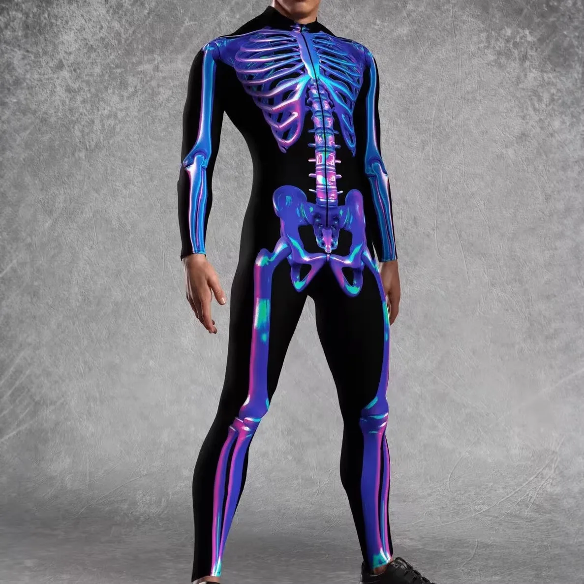 

Halloween Men Cosplay Print Tights Cyberpunk Costume Adult Party Role Play Halloween Bodysuit Performance Stage Costume