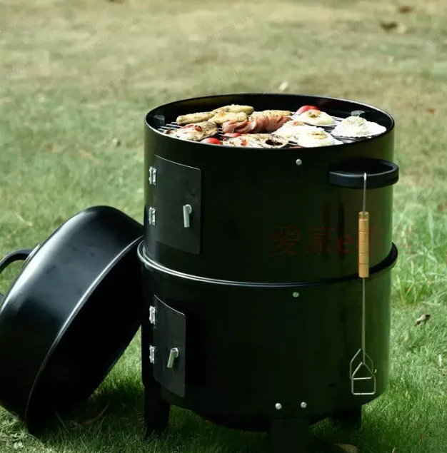 51x40.5x80CM 3 in 1 Charcoal BBQ Smoker Grill, Round Wood Smoker for Meat & Sweet Potato, Stackable Design