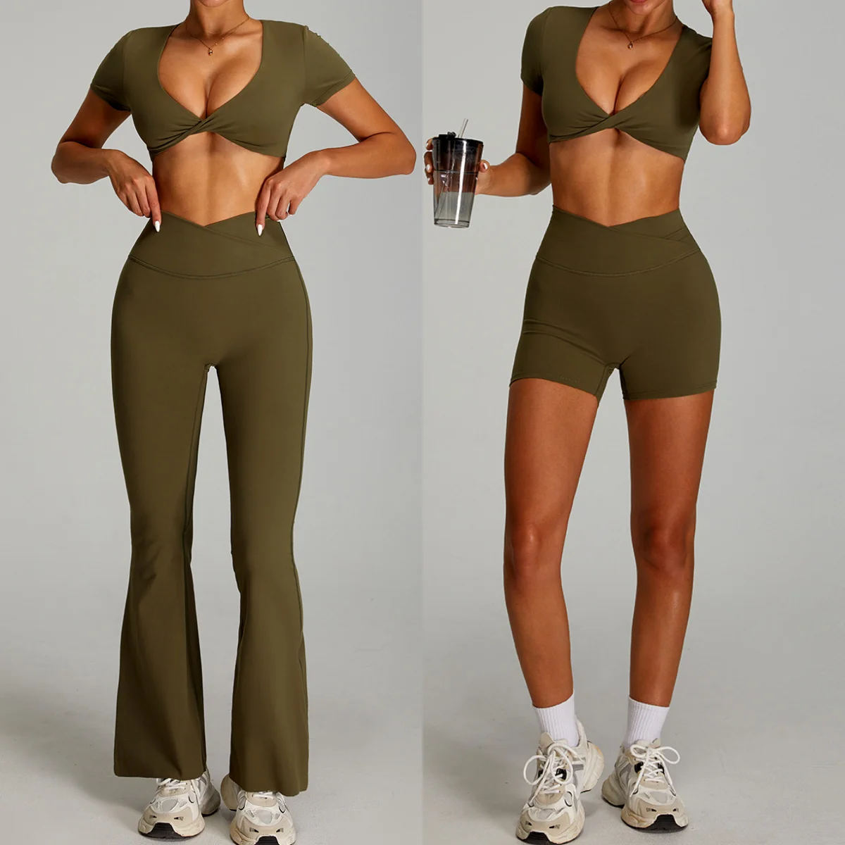 

2PCS Yoga Set Women Sportswear Fitness Bra Crop Top short sleeve Sports Suits Athletic Wear Clothes Gym Legging workout set