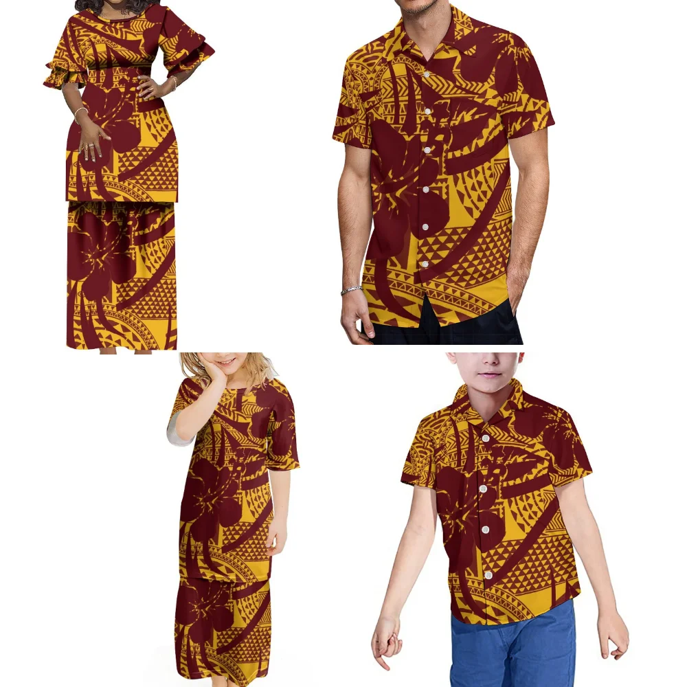 

Samoa Fiji Islands Floral Print Custom Polynesian Family Set Mother Daughter Pulatasi Long Skirt Father Son Hawaiian Shirt