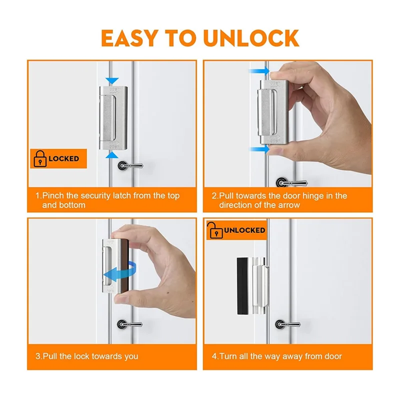 A37T-Home Security Door Reinforcement Lock, Front Door Locks For Kids Safety Withstand 800 Lbs, Door Lock 2 Pack