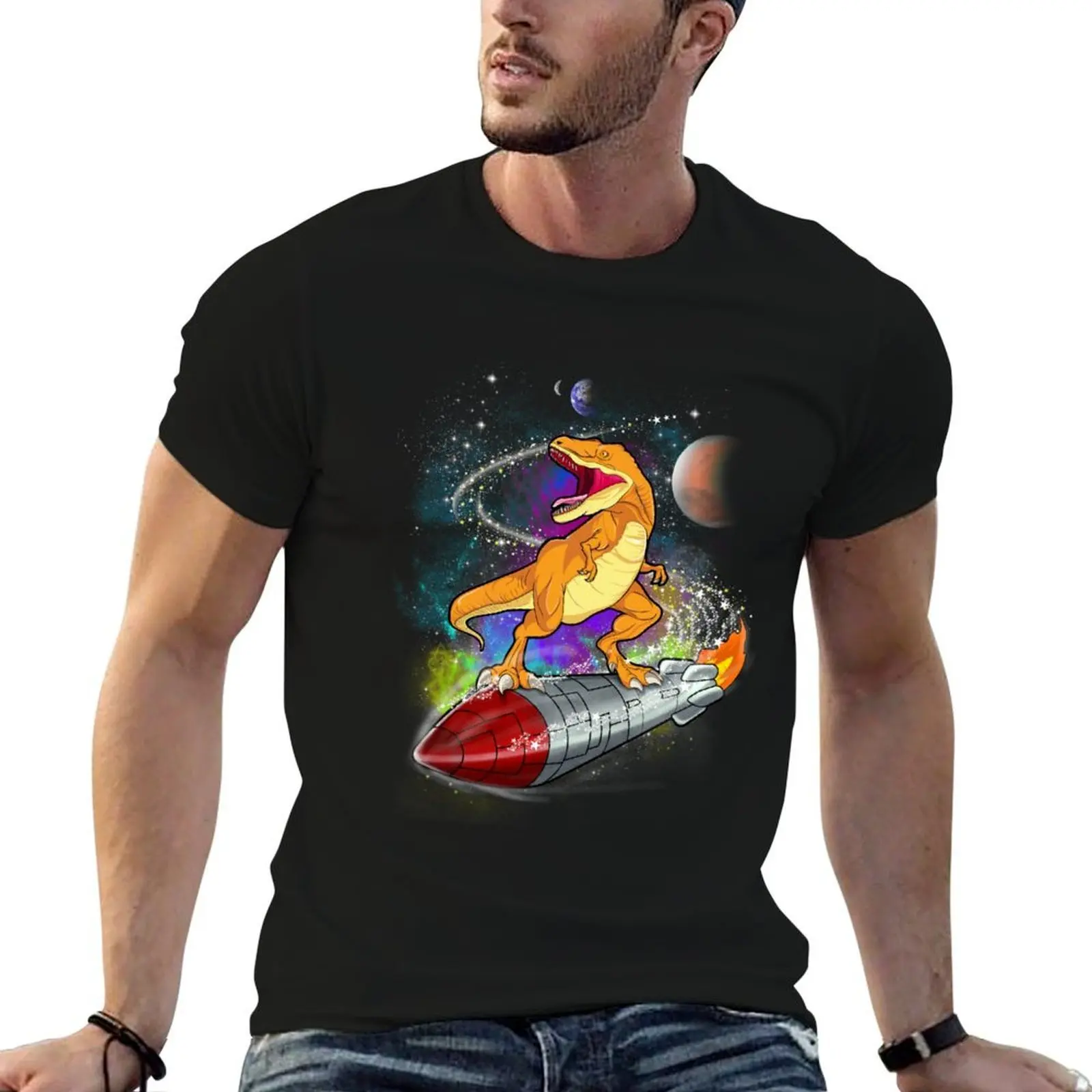 Space Dinosaur Rocket Star Surfer Gift T-Shirt summer 2026 plus size tops t shirts for men cotton