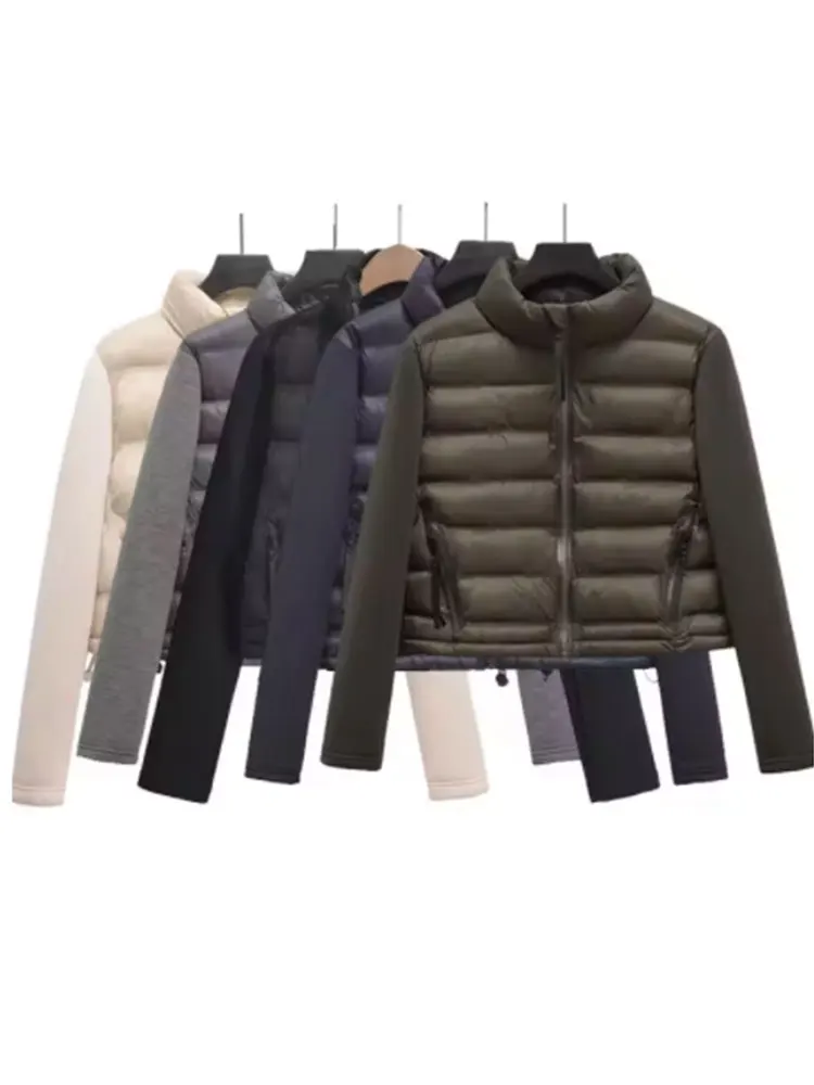 

Autumn Winter New Women Fashion Solid Color Patchwork Jacket Vintage Standing Lapel Female Chic Cotton Coat Jackets