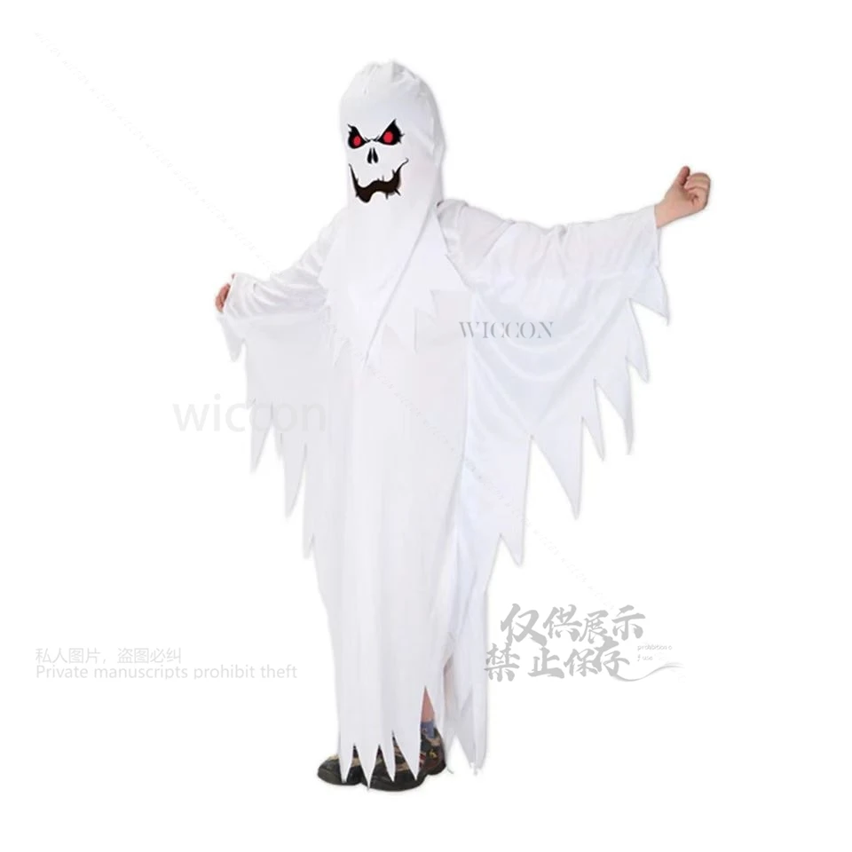 Kostium dla dzieci - zabawny strój białego ducha z kapturem i peleryną Upiorny, ale uroczy zestaw cosplay dla chłopców i dziewczynek Zatwierdzony na Halloween