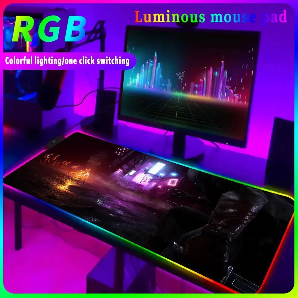 D_dead by D_daylight Mouse Pad With RGB Laptop Mat LED Desk Pad Pc Gamer Accessories Computer Table Keyboard Luminous Desk Mat