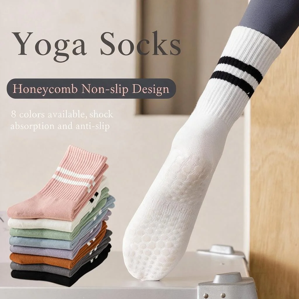 Chaussettes de yoga antidérapantes pour femmes, avec motif requin, mi-mollet, pour Pilates, sport et fitness, toutes saisons